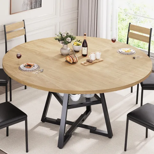 Miniatura 10 de Jocoevol Mesa de comedor redonda para 4, mesa de pedestal circular de cocina, comedor, mesa de pedestal, muebles de cocina y comedor de madera que