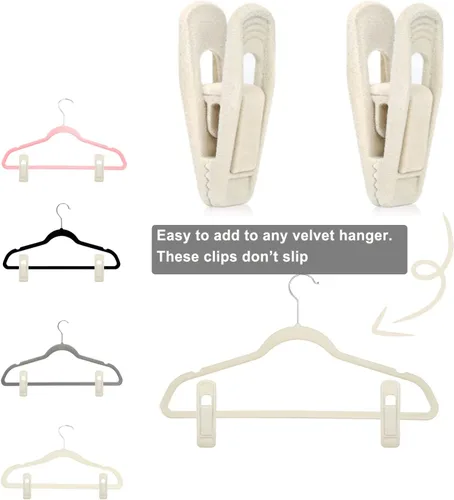 Miniatura 5 de TOFIIGREM Clips de terciopelo beige para colgar 60 unidades, clip de terciopelo antideslizante que funciona perfectamente para perchas de terciopelo
