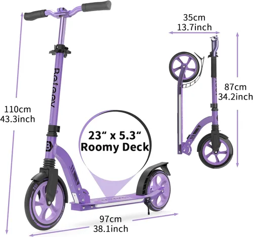 Miniatura 6 de BELEEV V8 Scooters para niños a partir de 6 años con cubierta iluminada, scooter plegable de 2 ruedas para adultos y adolescentes, 4 de altura
