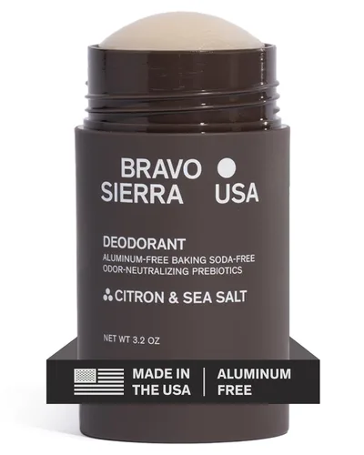 Bravo Sierra - Desodorante sin aluminio para hombres, paquete de 1, cítrico y sal marina, fórmula natural sin bicarbonato de sodio con control de