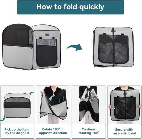 Miniatura 5 de Petsfit Jaula plegable para perros, jaula de viaje para gatos y cachorros, jaula pequeña emergente para mascotas para interiores y exteriores, Gris