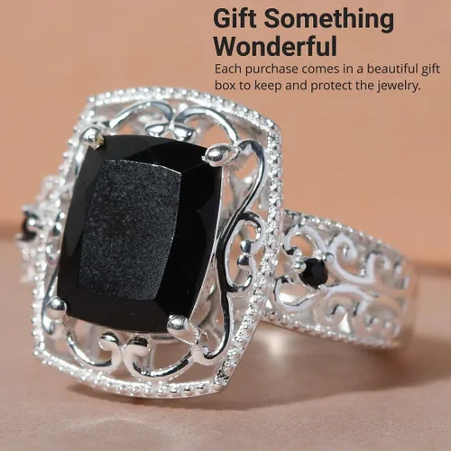 Miniatura 6 de Black Tourmaline Rings - Birthstone Rings for Women - Engagement Promise Ring for Her Statement Vintage Stainless Steel Tourmaline Jewelry Birthday