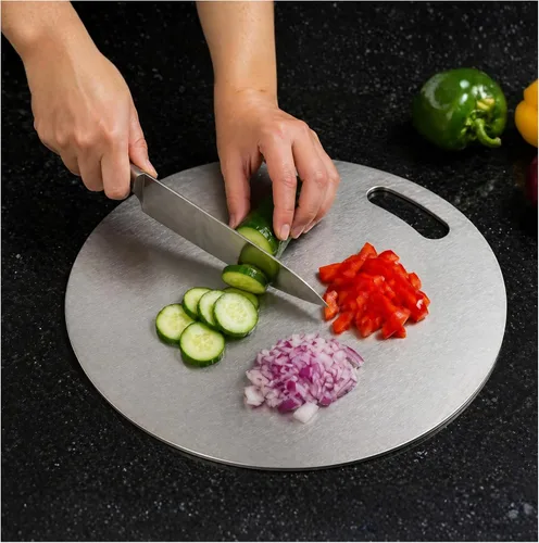 OrganizeMee Tabla de cortar de acero inoxidable para cortar frutas para cocina, tabla de cortar para verduras, panes y carnes, resistente, seguro,