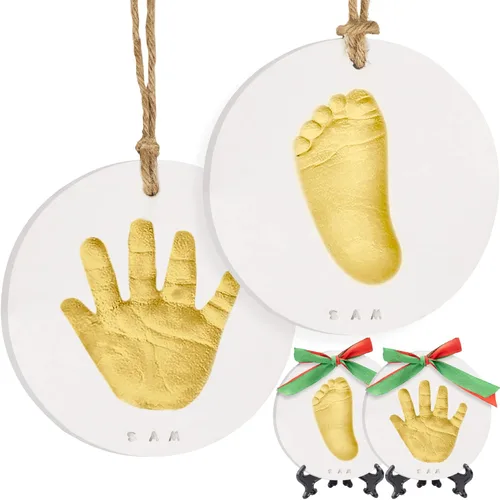 Miniatura 15 de KeaBabies Kit de recuerdo de manos y huellas para bebé, kit de adornos de huellas de manos y pies recién nacidos de secado rápido para niños