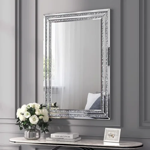 KOHROS Crush Diamond Espejo de baño de 36 x 24 pulgadas, espejos de cristal para decoración de pared, espejo de pared rectangular para baño, entrada