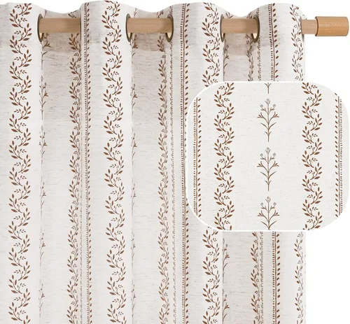 BGment Cortinas cortas de estilo bohemio marrón con estampado floral de hojas, cortinas botánicas para sala de estar, cortina filtrante de luz, 54
