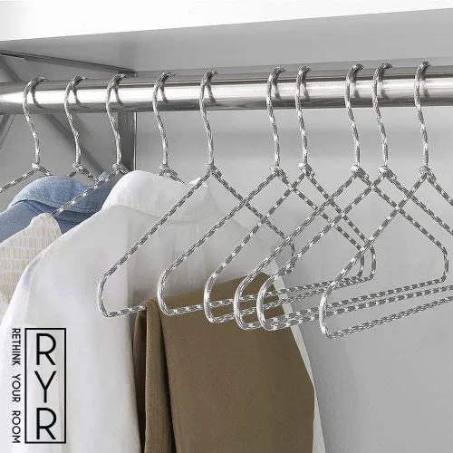 Miniatura 4 de Perchas para ropa, paquete de 10 – Perchas de tela y metal que ahorran espacio, perchas antideslizantes para pantalones y abrigos, artículos