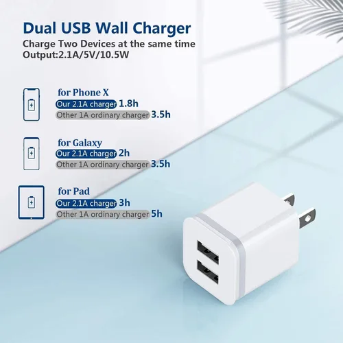 Miniatura 2 de Cargador de pared USB, paquete de 5 unidades de 2.1A/5V de doble puerto USB cubo, adaptador de corriente de cargador de enchufe de carga de repuesto