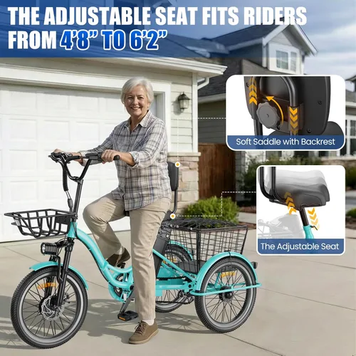 Miniatura 5 de Triciclo eléctrico para adultos, triciclo eléctrico de pico de 1200 W, triciclo plegable con batería extraíble de 468/720/960 Wh, bicicletas 83