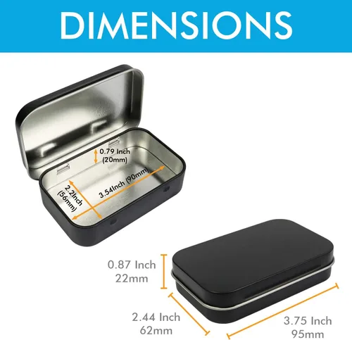 Miniatura 3 de Millennial Essentials Paquete de 10 recipientes rectangulares de metal con bisagras vacías de 3.75 x 2.45 x 0.8 pulgadas, mini caja portátil negra