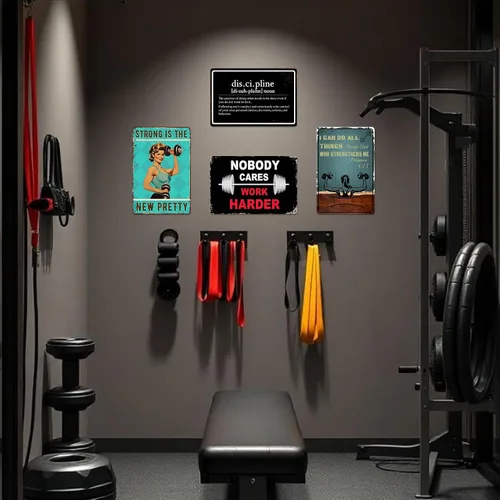 Miniatura 4 de Póster de disciplina para gimnasio, carteles de entrenamiento para gimnasio en casa, decoración de pared de metal, divertidos carteles de lata