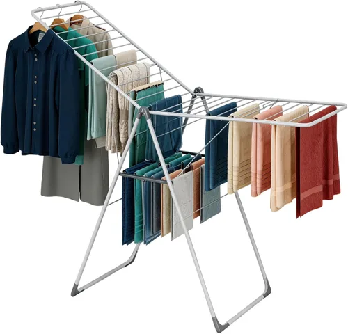APEXCHASER Escurridor de ropa, estante de secado plegable, estante de secado de ropa de metal resistente, ala de gaviota ajustable en altura, fácil