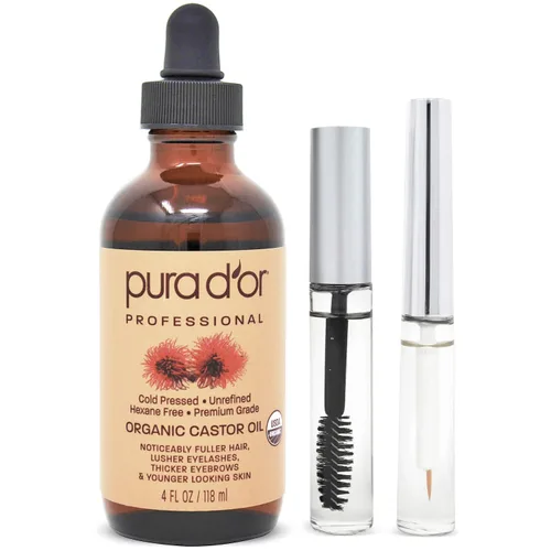 Miniatura 2 de PURA D'OR Aceite de ricino orgánico (4 onzas + 2 cepillos prellenados de pestañas y cejas de tiempo limitado) 100% puro, prensado en frío, suero
