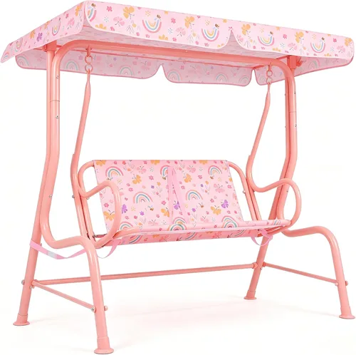 Miniatura 11 de GLACER Columpio de porche, hamaca de patio para niños con toldo ajustable y soporte, cinturón de seguridad, banco de columpio para exteriores de 2