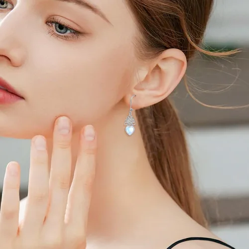Miniatura 94 de Aretes colgantes de filigrana de plata de ley 925, margarita, loto, flor de rosa, piedra lunar, lágrima para mujer, nudo celta infinito, margarita