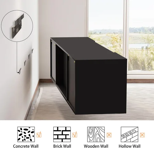 Miniatura 2 de AMERLIFE Soporte de TV Flotante con Chimenea Eléctrica de 36 Pulgadas, Centro de Entretenimiento de Chimenea Montado en la Pared con Acabado de Alto