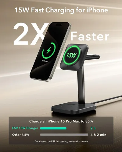Miniatura 3 de ESR estación de carga inalámbrica 3 en 1, cargador certificado para Apple Watch, soporte de cargador MagSafe de 15W para iPhone, cargador