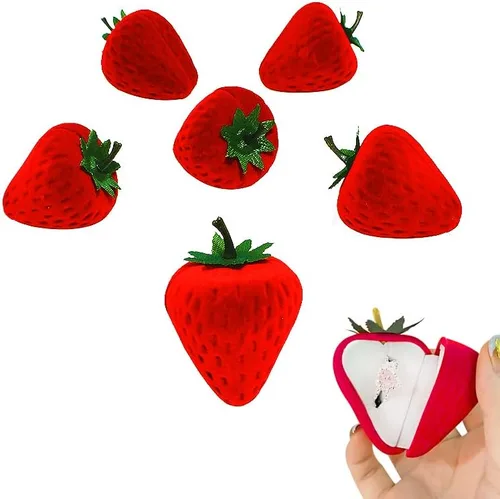 Miniatura 2 de Wowagoga Caja de anillo de fresa en forma de fresa anillo de terciopelo caja de almacenamiento de joyería caja de regalo, anillo pendientes joyería