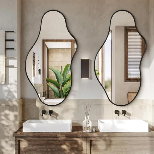 Miniatura 3 de Dorlicecass Espejos de baño para sobre el fregadero, espejos de pared largos decorativos de 20 x 36 pulgadas, marco asimétrico abstracto de aleación