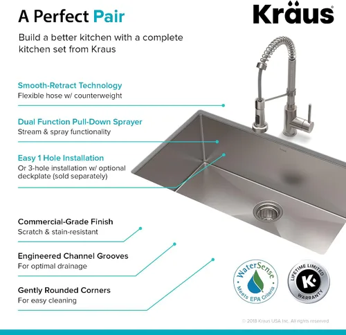 Miniatura 7 de Kraus KHU100-30-1610-53SS Standart PRO - Juego de fregadero de acero inoxidable y grifo de cocina, 30 pulgadas