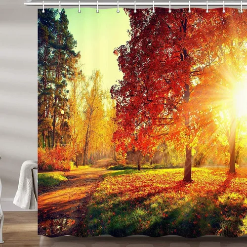 Miniatura 9 de Cortina de ducha para caravana y caravana, para viajes, remolque, baño, bosque dorado, otoño, camping, pequeño, estrecho, corto, de tela, accesorios