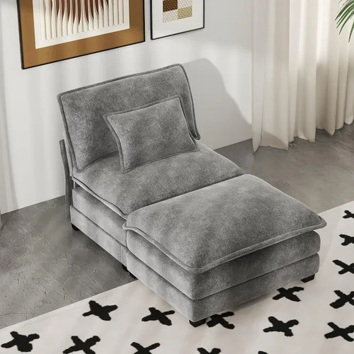 Miniatura 29 de Real Relax 145'' Sofá seccional modular, sofá convertible de 4 plazas con chenilla, 8 almohadas y 2 reposabrazos para sala de estar, oficina