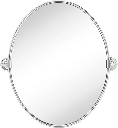 Miniatura 8 de TEHOME - Espejo de tocador de baño pivotante ovalado de níquel cepillado en metal, espejos de tocador inclinables para pared, 22.99 x 24 pulgadas