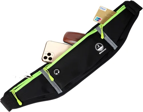 Miniatura 4 de Cangurera delgada para correr para mujeres y hombres, riñonera para correr, cinturón de dinero, soporte para teléfono para correr, deportes, Negro