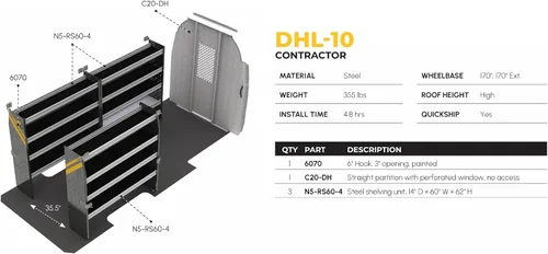 Miniatura 4 de Ranger Design - Estantería para contratista de furgoneta, compatible con techo alto Mercedes Sprinter, 170 pulgadas WB - DHL-10