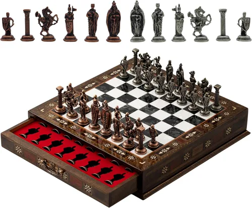 Miniatura 2 de Juego de ajedrez de madera hecho a mano de 15 pulgadas con piezas de metal del ejército británico, tablero de almacenamiento de lujo, regalo