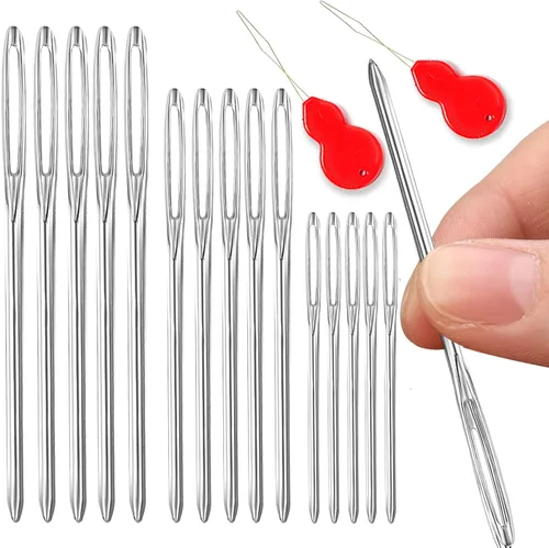 Miniatura 8 de Pikdmin Kit de 11 agujas de coser grandes de acero inoxidable, agujas romas de ojo grande y agujas de tapiz dobladas para tapiz, lana de coser