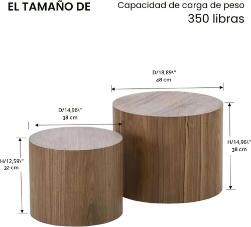Miniatura 2 de Juego de 2 mesas de café anidadas, mesa redonda moderna de café con pies antideslizantes, mesas auxiliares de madera de nogal para espacios
