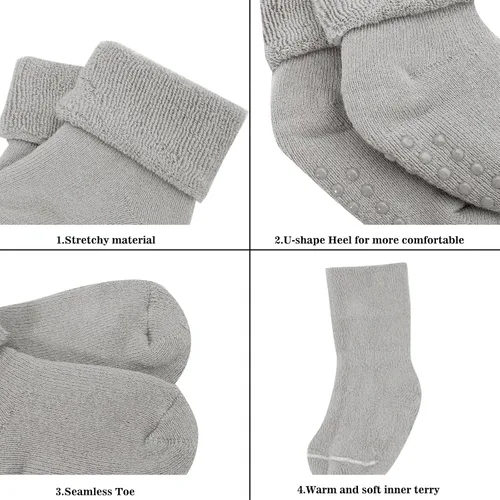Miniatura 5 de Ehdching Paquete de 6 calcetines de algodón antideslizantes antideslizantes para bebés y niñas pequeñas