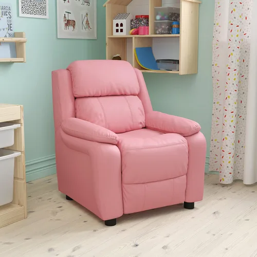Miniatura 11 de EMMA + OLIVER Sillón reclinable infantil de vinilo azul acolchado de lujo con brazos de almacenamiento