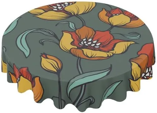 Mantel redondo de moda con flores amarillas, lavable, resistente a las arrugas, para el hogar, cocina, comedor, picnic, campamento, fiesta, color-5