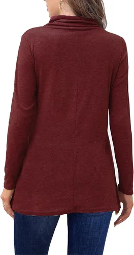 Miniatura 4 de Bluetime Camisetas de otoño para mujer, cuello vuelto, manga larga, estilo túnica, casuales, holgadas