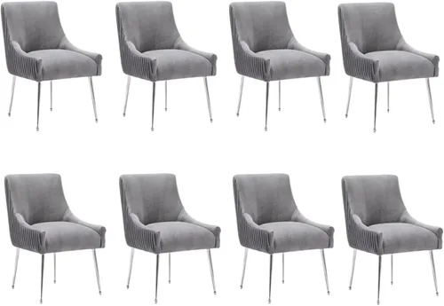 Miniatura 22 de Sillas de comedor de estilo moderno de terciopelo tapizado, silla de acento de tocador con barra vertical, silla capitonada con patas plateadas