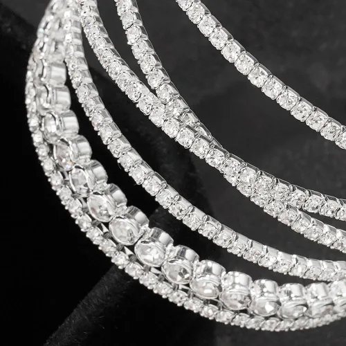Miniatura 4 de Suyi Pulsera de diamantes de imitación para mujer, pulsera de plata multicapa, pulseras trenzadas Craystal