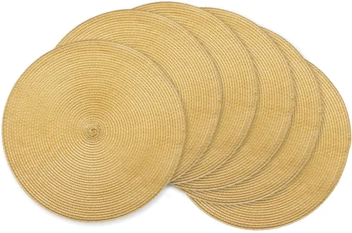 Miniatura 42 de AHHFSMEI Juego de 6 manteles individuales redondos trenzados de 15 pulgadas para mesas de comedor, tejido natural, resistentes al calor, color azul
