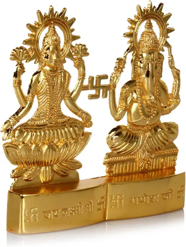 Miniatura 3 de Hashcart Estatua de Lakshmi Ganesha - Laxmi Ganesh Idol Murti [4 pulgadas, pequeña] - Mandir Home, regalo de Diwali