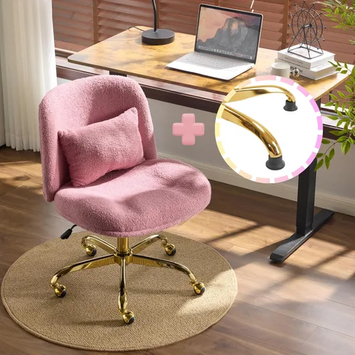 Miniatura 12 de VINGLI Silla de Oficina Ancha con Patas Cruzadas, Silla de Escritorio Ergonómica Buttprint Cómoda con Almohada y Base Dorada, Doble Uso con/sin