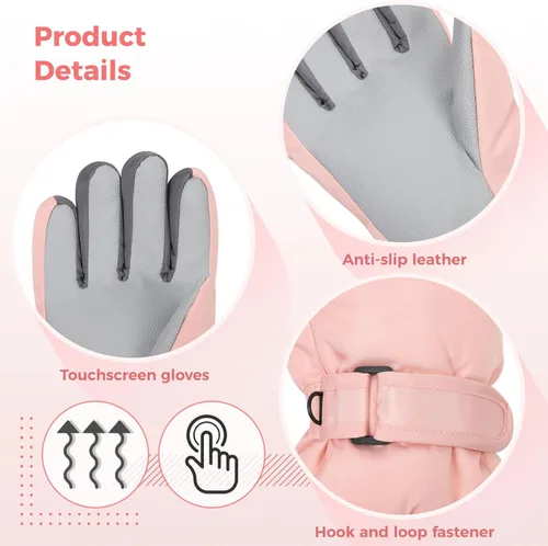 Miniatura 3 de Winter Ski Gloves for Women, Touchscreen Winter Gloves, Warm Water-Proof Gloves, Dream Pink Gloves, for Women Bike Riding Skiing Hiking Motorcycle
