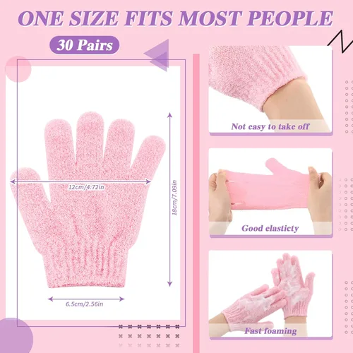 Miniatura 2 de Ramede Paquete de 30 pares de guantes exfoliantes de doble cara de nailon coloridos para ducha para hombres y mujeres, spa de belleza, masaje