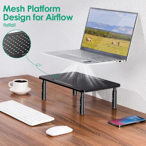 Miniatura 3 de La Jaco Elevadores de monitor para 2 monitores, soporte de monitor ajustable de 3 alturas con soporte para bolígrafo, elevador de monitor doble