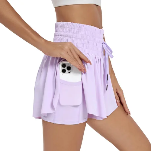 Miniatura 4 de Blaosn Pantalones cortos deportivos fluidos para mujer, entrenamiento, correr, gimnasio, yoga, cintura alta con bolsillos, pantalones cortos
