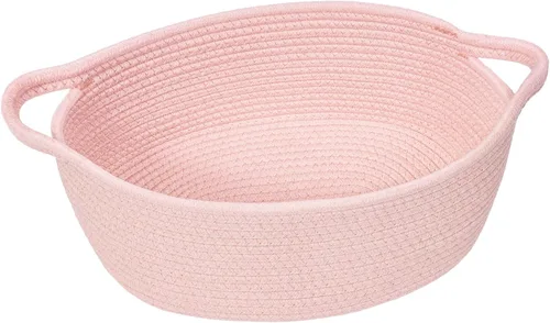 Miniatura 9 de Goodpick Cesta tejida pequeña, linda cuerda rosa, cesta de algodón para bebé, cesta de almacenamiento para habitación de guardería, caja de juguetes