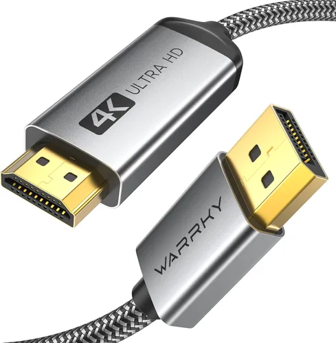 Miniatura 10 de WARRKY - Cable DisplayPort a HDMI 4K de 10 pies [Carcasa metálica, cable de nylon] Transmisión unidireccional DP 1.2 de computadora a pantalla HDMI