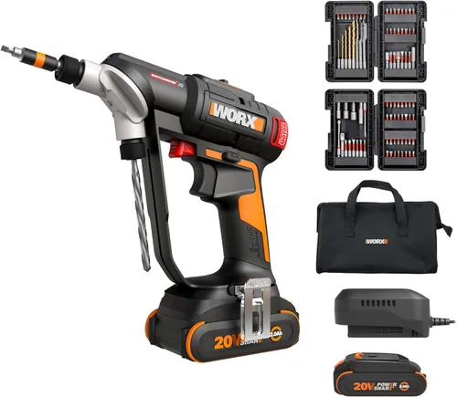 WORX Taladro Atornillador Inalámbrico, 20V 445 in·lb Taladro Atornillador Eléctrico sin Escobillas, Perforación y Atornillado Potente, Diseño 2 en