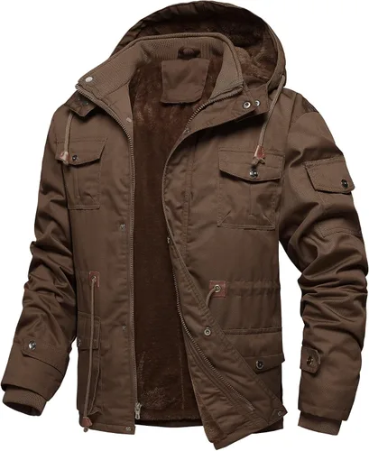 Miniatura 8 de Chaquetas gruesas de invierno para hombre, con forro polar, chaquetas gruesas con capucha, chaquetas de trabajo, abrigo de algodón militar