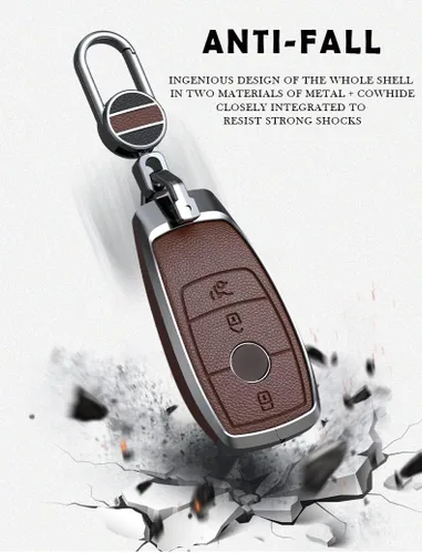 Miniatura 6 de SANRILY Funda para llavero de piel de metal con 2 botones, color negro, para Mercedes Benz Clase G W463 GLK A, B, S, M, AMG, con llavero